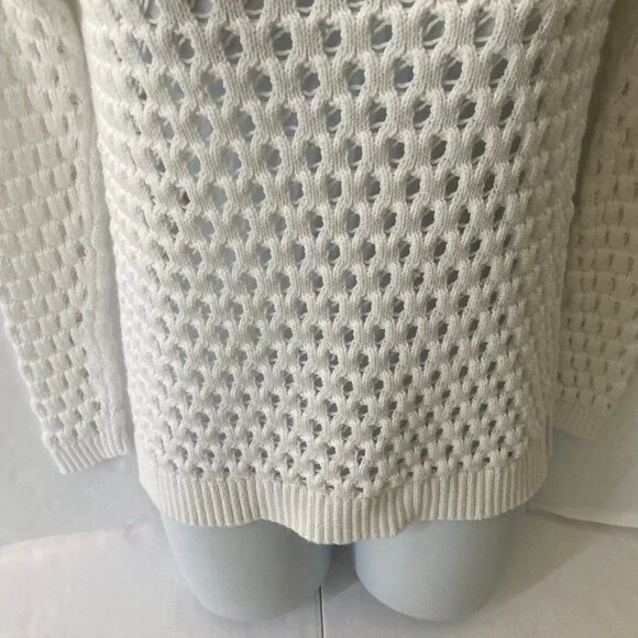 Talbot's White Long Sleeve Open Weave Pullover Sweater P - Picture 4 of 13